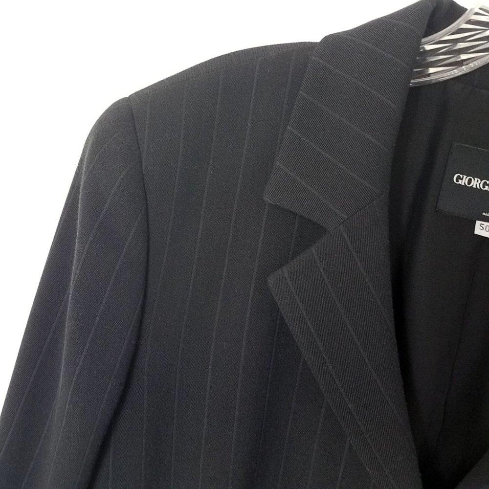 Giorgio Armani Size 14 Navy Blue Pin Lama Wool Blend Blazer Suit Coat Jacket - Picture 3 of 16